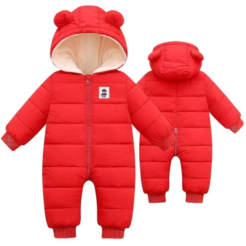 BYFRI Baby Boys Girls Snowsuit Newborn Cozy Winter Coat Infant Bear Hooded Jumpsuit Toddler Snow Outfit for 0-24 Months