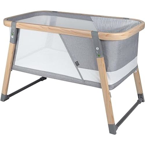 Boppy Portable Baby Bassinet - Lightweight, Low, Fold-Flat Travel Bassinet with Mesh Sides, Anti-Tilt, 2 Custom Fitted Mattress Covers & No Assembly - Gray Pickup Sticks