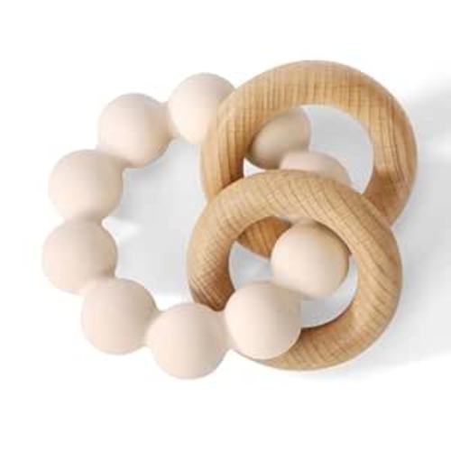 Socub Baby Teething Toys for 0-6 6-12 Months- BPA-Free Food-Grade Silicone & Natural Beech Wood Teether Ring for Newborn Infants Teething Relief- Easy-Grip Sensory Rattle Toys(Shifting Sand)