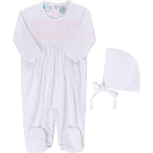 Smocked Cotton Footie & Bonnet Set, Newborn