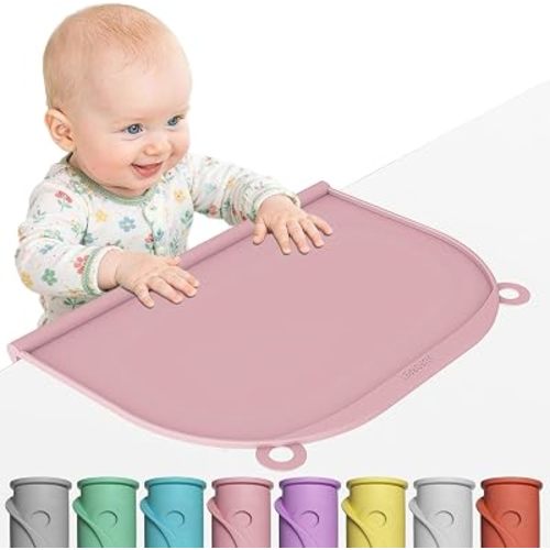 Large Silicone Suction Placemat, 17" x 12" Thick Table Mat with Edge-Bumper, Raised Edge Leakproof, Non-Slip for Toddlers Dining, Baby Eating, Kids Food Mat, Restaurant & Travel Essentials