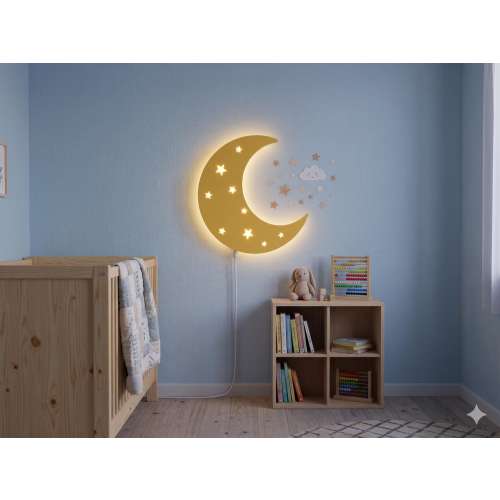 Crescent Moon Wall Lamp | LED Night Light for Nursery, Kids Room Decor