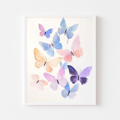 Pastel Butterfly Watercolor Painting: Girly Girl Room Wall Art (Digital Download)