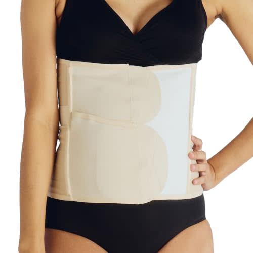Belly Bandit Luxe Postpartum Adjustable Compression Belly Wrap | Abdominal Compression Wrap with 5 Targeted Compression Panels, Support for Natural Birth or C-Section, Small, Almond