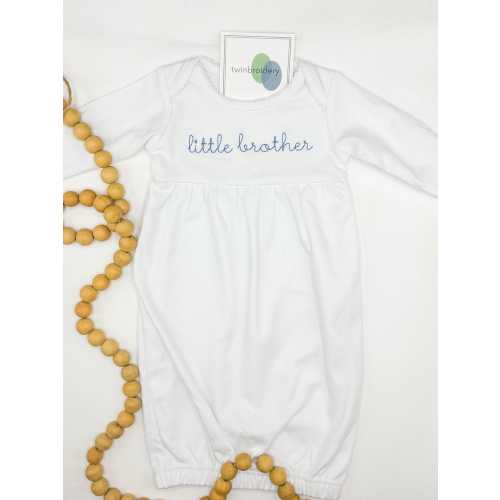 Little Brother Gown, Machine Embroidered Outfit for New Baby Announcement, Coming Home Outfit