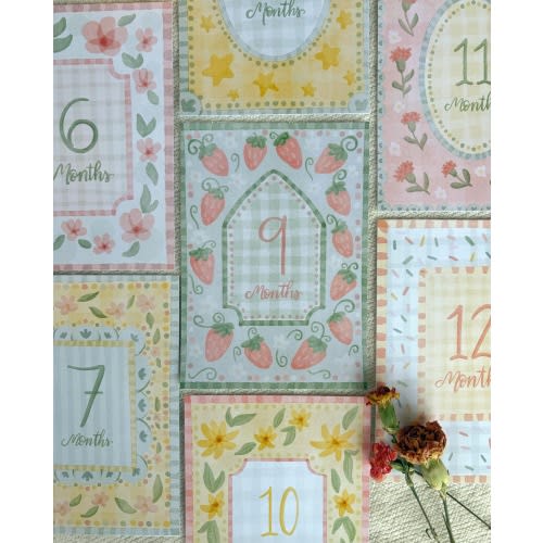 Vintage Floral Baby Milestone Cards – First Year Photo Props, Keepsake, Nursery Decor