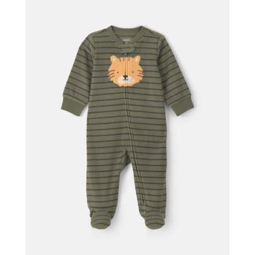 Baby Boy Tiger Striped Fleece 2-Way Zip Sleep & Play Pajamas - Green | Carter's