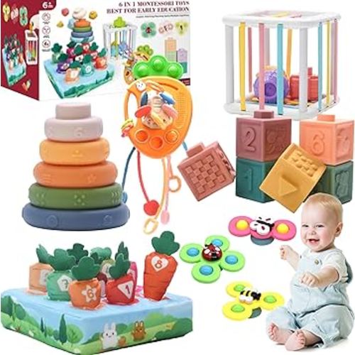 32PCS Baby Toys 0-6-12 Months Montessori Toys for 1-3 Years Old,6-in-1 Set with Baby Bath Toys, Stacking Toys, Sensory Toys, and Pull String Toys for Newborn Infant Learning Toddler Toys Gifts