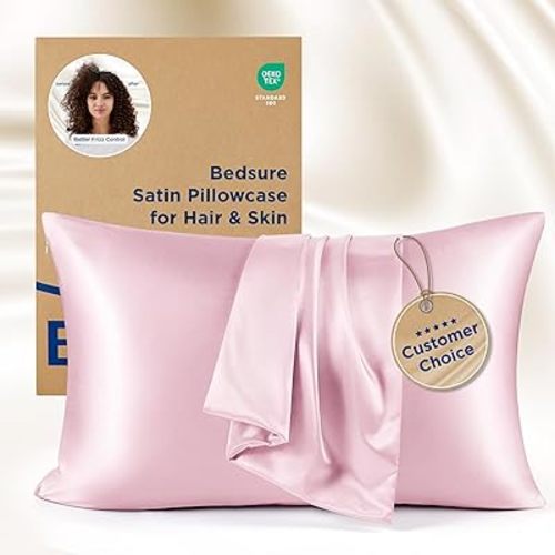 Bedsure Satin Pillowcase for Hair and Skin Queen, Similar to Silk Pillow Cases, Valentine Pillow Covers Set of 2 with Envelope Closure, Pink Room Decor Essentials, Gifts for Women Girls 20x30 Inches