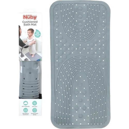 Nuby Cushioned Bath Mat for Babies and Toddlers - Non-Slip Shower and Bathtub Mat with Suction Cups - Gray