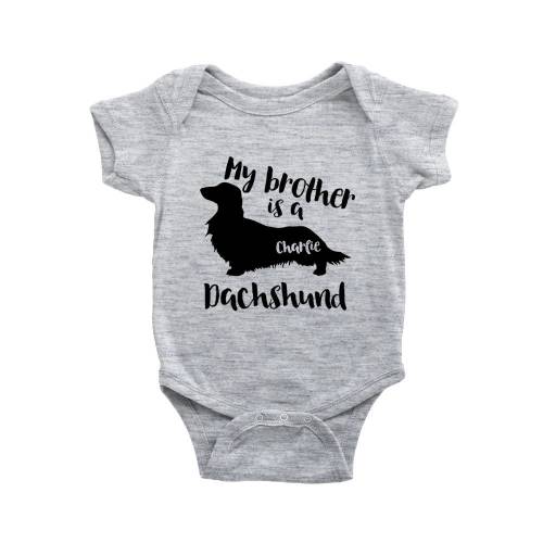 My brother is a Dachshund Baby Bodysuit, Funny Toddler Baby Shirt, Wiener Dog Baby Girl Gift, Baby Boy Clothes Personalized Baby Shower Gift