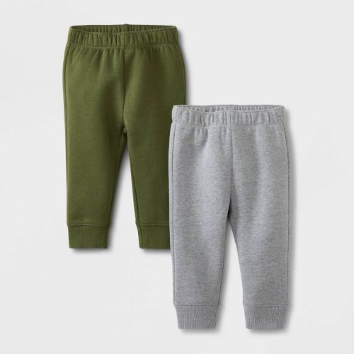 Baby 2pk Fleece Jogger Pants - Cat & Jack™ Olive Green/Gray