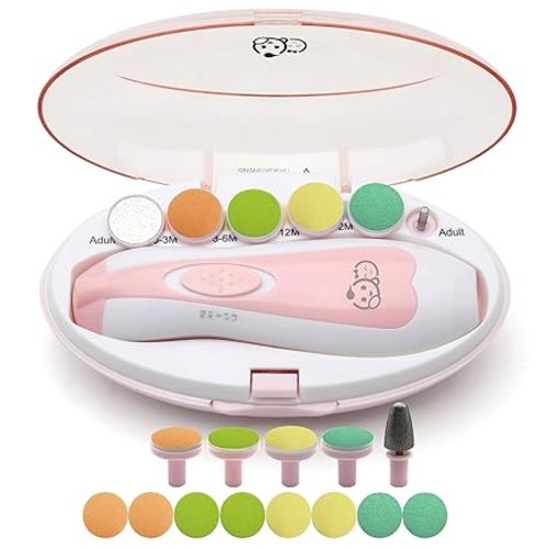 Baby Nail Trimmer 21 in 1, Usage Labeled Case & 13 Extra Replacement Tools, Royal Angels Baby Electric Nail File, Baby Nail Care, Nail Clipper Newborn Toddler Toes & Fingernails Nail Kit (Pink)