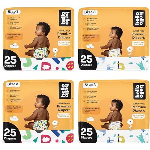 Hello Bello Premium Baby Diapers Size 3, 100 Count of Disposable, Extra-Absorbent, and Hypoallergenic Baby Diapers with Snug and Comfort Fit, Alphabet Soup (50) and Sleepy Sloth (50)