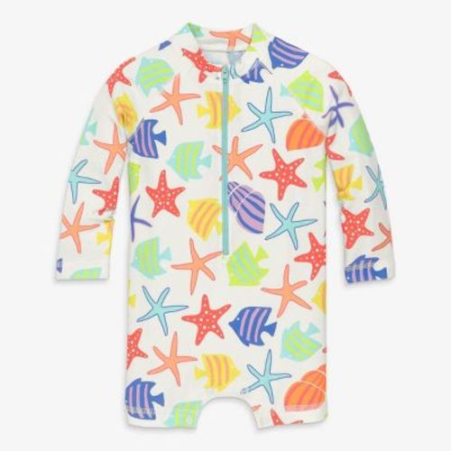 Primary Baby One-Piece Rash Guard In Under The Sea In White Under The Sea Size 3-6 Months