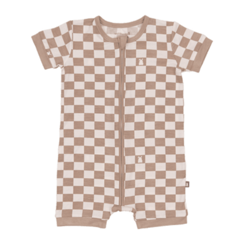 Bumbunny Baby | Short Zip Romper in Toffee Check