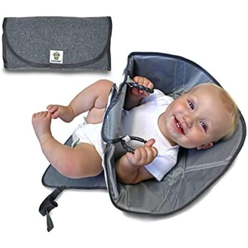 SnoofyBee Portable Clean Hands Changing Pad. 3-in-1 Diaper Clutch, Changing Station, and Diaper-Time Playmat with Redirection Barrier for use with Infants, Babies and Toddlers (Heathered Grey)