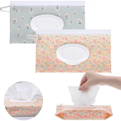 2Packs Baby Wipes Dispenser Portable Baby Wipe Holder Refillable Wet Wipes Container Reusable Travel Wipes Case, Keeps Wipes Fresh(Blue)