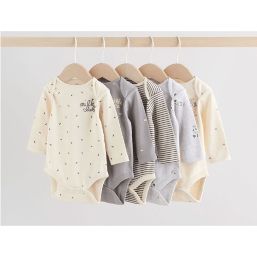 Monochrome Baby Long Sleeve Bodysuits 5 Pack