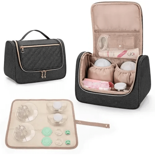 Luxja Wearable Breast Pump Bag (with a Waterproof Mat) Compatible with Momcozy and Elvie Breast Pump, Carrying Case for Wearable Breast Pump and Extra Parts (Patent Pending), Black