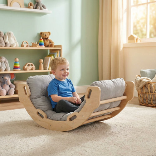 Ophelia & Co. Wooden Kids Toddler Climbing Arch Rocker – Indoor Pikler Playground with Handrails and Cushion | Wayfair