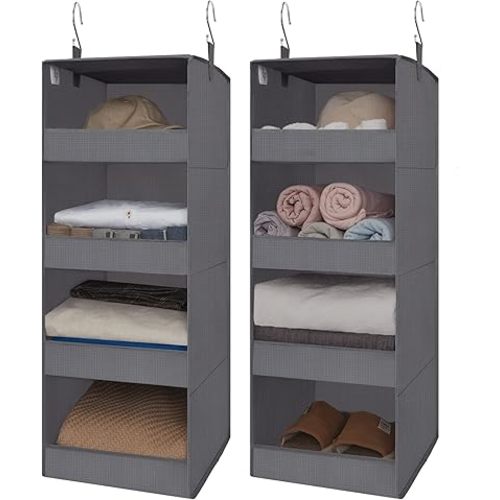 GRANNY SAYS 4-Shelf Hanging Organizer, Closet Hanging Shelves, Closet Hanging Storage Organizers, Organization for Bedroom, Living Room, Baby Nursery, Camper Accessories, Gray, 2-Pack