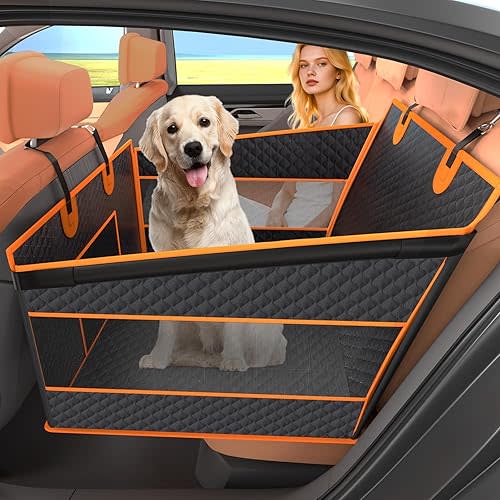 Dog Car Seat for Large Dogs, Back Seat Extender, Foldable Pet Seat with Waterproof Oxford Fabric, Non-Slip Bottom, All-Around Protection, Black