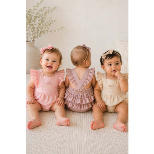 Embroidered Cross Back Ruffle Bubble Romper – Caden Lane