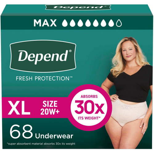 Depend Fresh Protection Incontinence Underwear for Women, Adult Diapers, XL, 68 Count