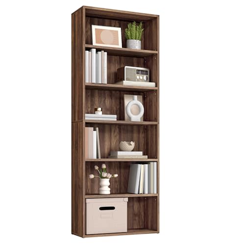 VASAGLE Custos Collection - Bookshelf, 6-Tier Bookcase, Book Shelf, Open Storage Shelf, 9.4 x 23.6 x 63.3 Inches, for Living Room, Home Office, Dining Room, Natural Walnut ULBC166K01