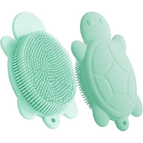 Children's Shower Brush, Silicone Body and Back Exfoliating Mitt - Soft Bristles, Gentle Exfoliation, Cute Turtle Design Makes Children Love Bathing(Mint)