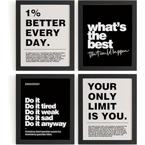 DSHFG Motivational Inspirational Office Wall Art Decor Prints Set of 4, Black Motivational Wall Decor Trendy Retro Posters for Office Home Decor, 8x10 Unframed