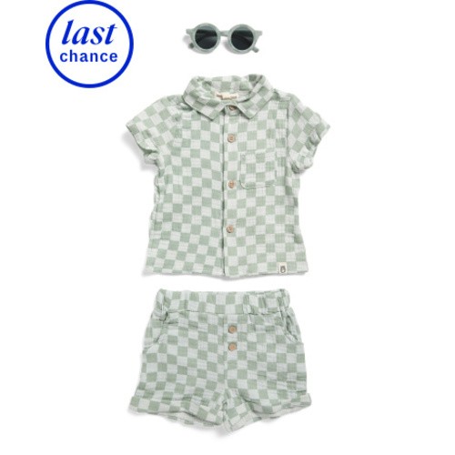 Infant Boys 3pc Checkered Gauze Shirt Shorts And Sunglasses Set | Baby Boys (0-24m) | Marshalls