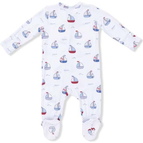 Bubbly Sailboats Blue, 2 Way Zipper Footie - Angel Dear | Maisonette