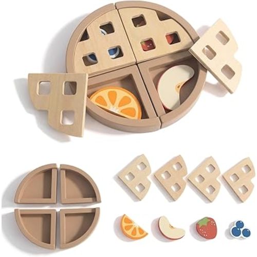 WOODENFUN Wooden Pretend Play Toy Fruit Pie, Kids Play Kitchen Accessories