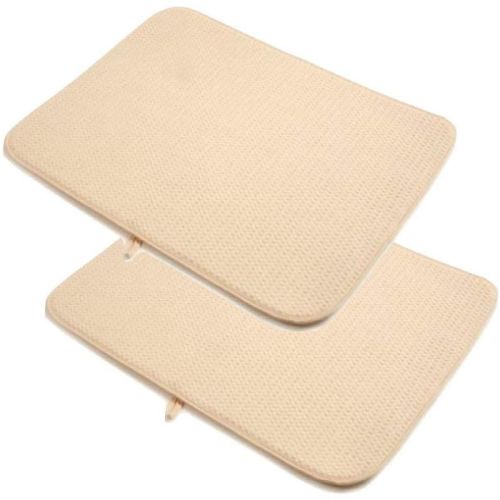 Norpro 16" x 18" Washable Microfiber Dish Drainer Glass Drying Mat Pad - Cream (2 Pack)