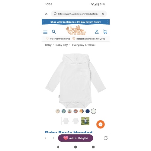 Baby Boy's Hooded Onesie | Certified UPF 50+ – UV Skinz®