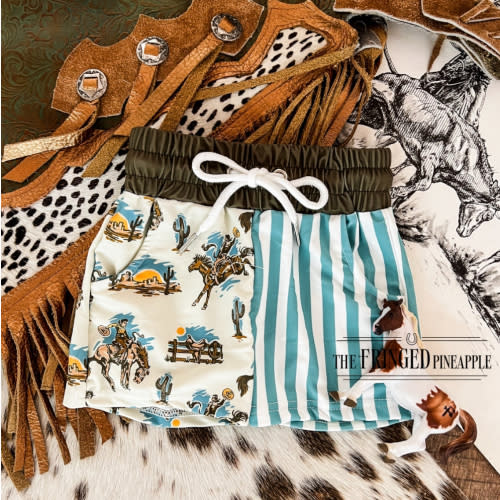 Color Block Buckaroo Bronc Swim Trunks (little kid) – theFRINGEDpineapple