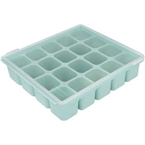 Baby Food Storage Silicone Cubes with Clip-On Lid Freezer Tray Baby Food Soups Purees Ice Easy and Safe Design Made in Korea (20, Ocean Blue)