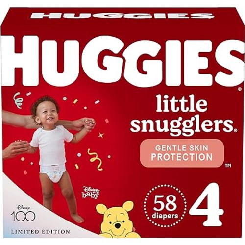 Huggies Size 4 Diapers, Little Snugglers Baby Diapers, Size 4 (22-37 lbs), 58 Count