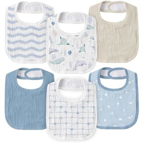 Muslin Bibs for Baby Boy, Adjustable Fit for Drooling and Teething Toddler