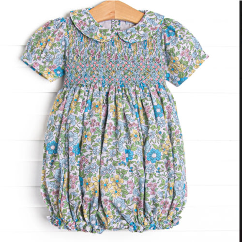 Carnival Carnations Smocked Bubble, Blue – Stitchy Fish