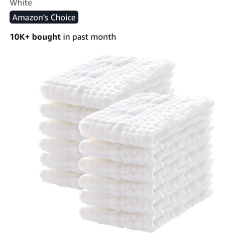 12 Pack Muslin Burp Cloths 100% Cotton Muslin Cloths Large 20''x10'' Extra Soft and Absorbent Baby Burping Cloth - White