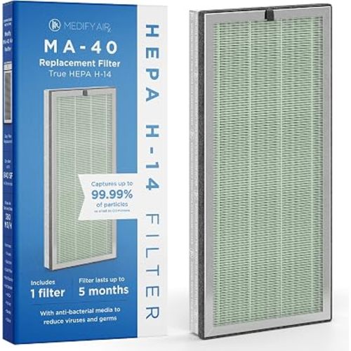 Medify MA-40 Genuine Replacement Filter for Allergens, Smoke, Wildfires, Dust, Odors, Pollen, Pet Dander | 3 in 1 with Pre-filter, HEPA and Activated Carbon for Removal to 0.3 Microns | 1-Pack