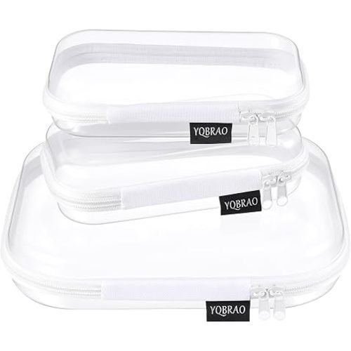 YQBRAO 3-Piece Clear Hard Shell Zipper Case Set, 1M 2S, White