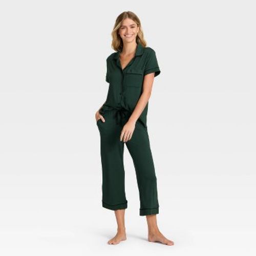 Women's Cloud Knit Modal Short Sleeve Notch Collar Top and Capri Pants Pajama Set - Auden™