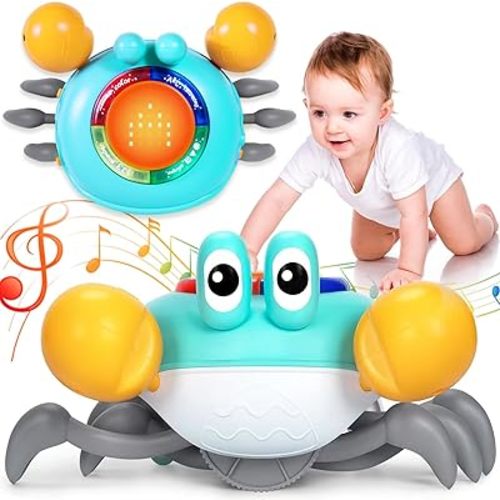 Musical Crawling Crab Baby Toy, Tummy Time Crab Baby Toy with Learning System Led Light Music for 6-12 6-18 Months Baby Walking Dancing Toddlers Bilingual Learning Toys, First Christmas Birthday Gifts