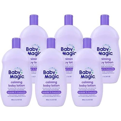Baby Magic Calming Lotion, Lavender & Chamomile, Helps Comfort & Relax Before Bedtime, Vitamin Enhanced, Dermatologist Recommended, Hypoallergenic, Free of Parabens, 16.5 Fl Oz (6 Pack)