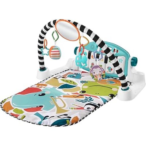 Fisher-Price Baby Activity Mat Glow and Grow Kick & Play Piano Gym, Portable Musical Toy with Smart Stages Learning, Ages 0+ Months, Blue, Queens English Version