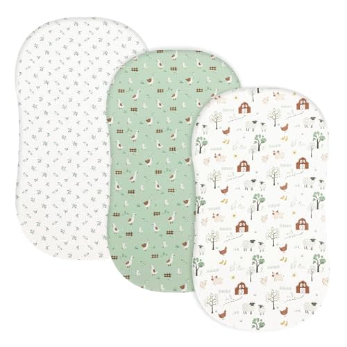 david's kids 3 Pack Bassinet Sheets, Ultra Soft Breathable Comfortable Baby Sheet Set for Boys Girls Neutral, Univeral Fit for Most Cradle and Bassinet Mattress, Farm